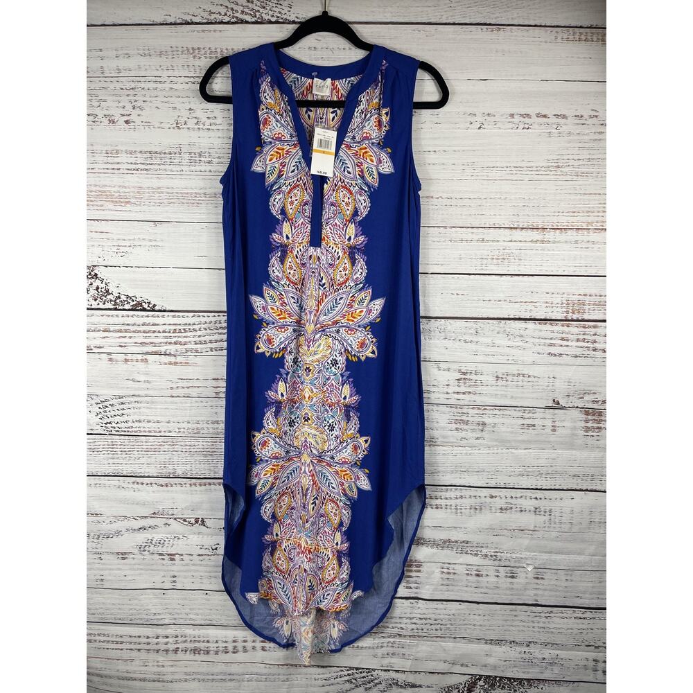 Cupio Dress Women's Small Blue Sleeveless Paisley Print Hi Low Boho Viscose NWT - Picture 1 of 7